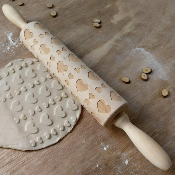 1 XChristmas Embossing Rolling Pin Baking Cookies Dough Cake Engraved Roller
